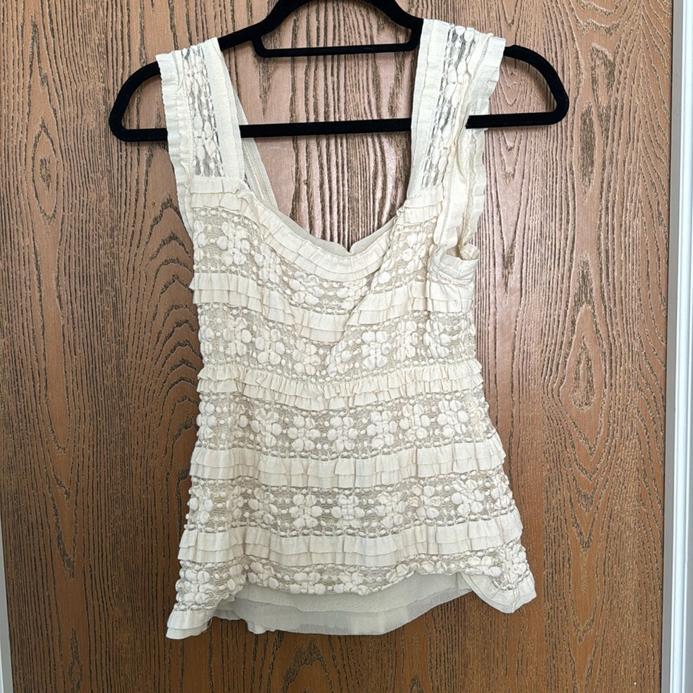Max studio floral lace white shirt with ruffles